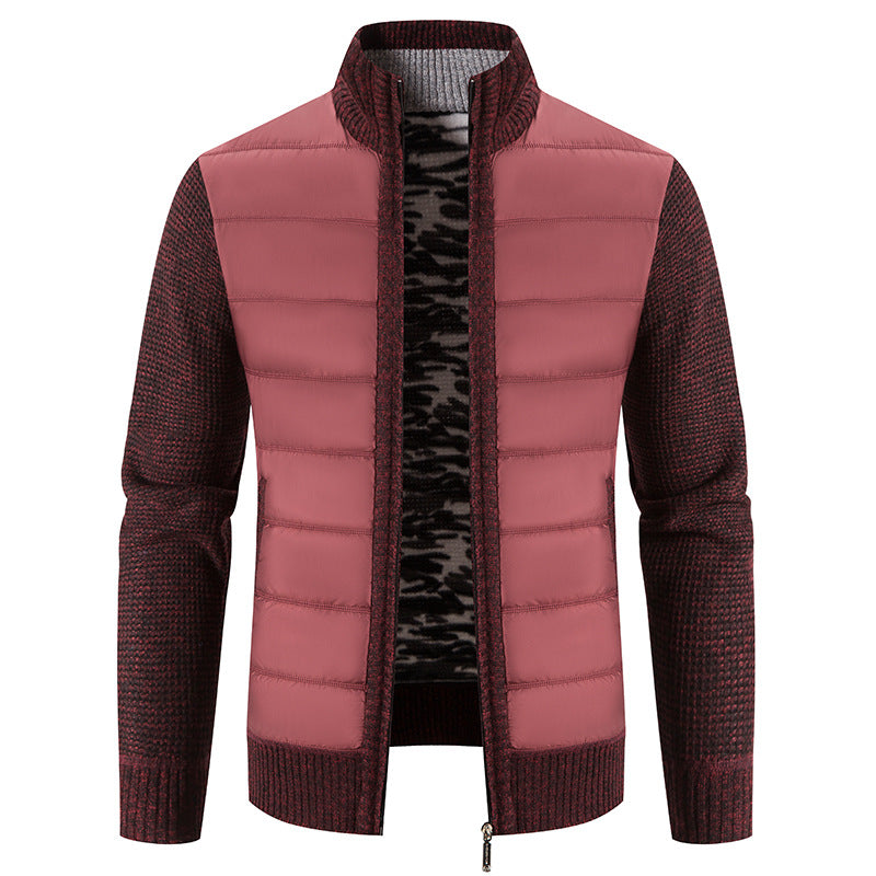 Bruno Men's Quilted Bomber Jacket with Knit Sleeves - Wine Red
