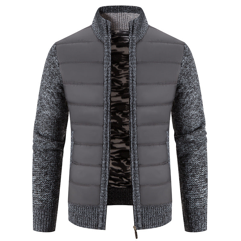Bruno Men's Quilted Bomber Jacket with Knit Sleeves - Dark Gray
