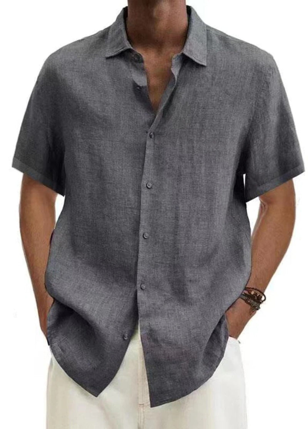 Bryan Men's Short Sleeve Button-Up Shirt with Flat Collar - Gray