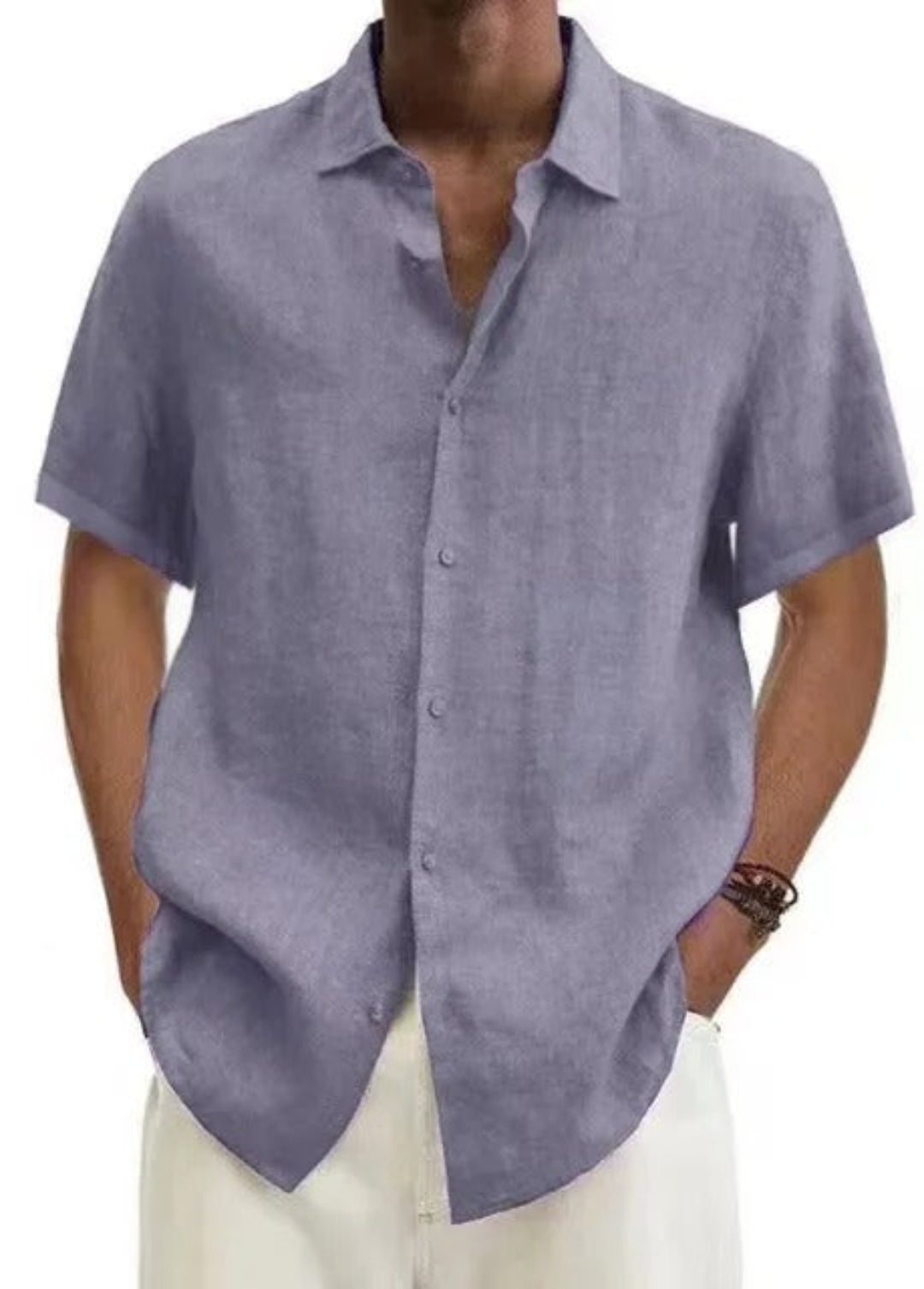 Bryan Men's Short Sleeve Button-Up Shirt with Flat Collar - Lavender