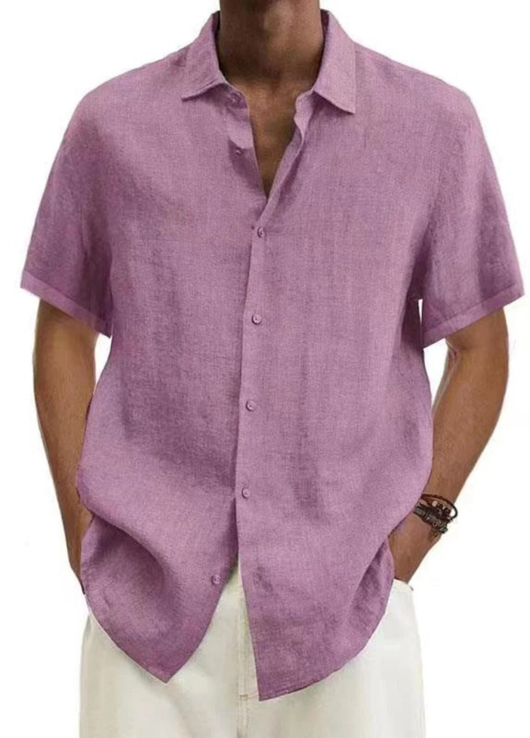 Bryan Men's Short Sleeve Button-Up Shirt with Flat Collar - Violet