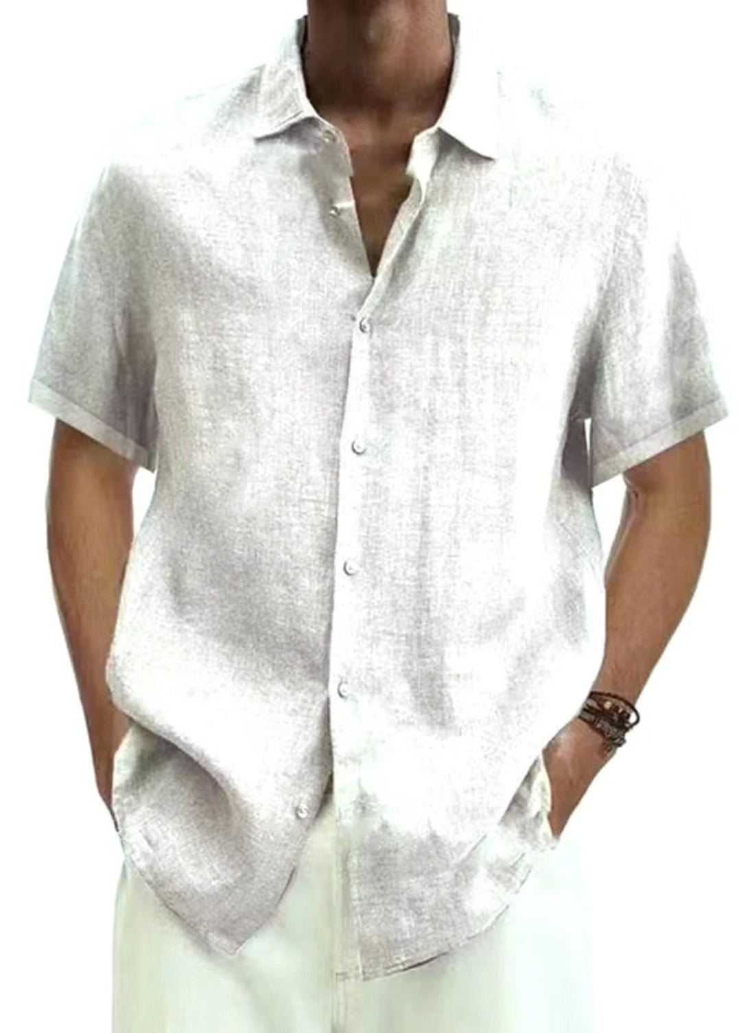 Bryan Men's Short Sleeve Button-Up Shirt with Flat Collar - White