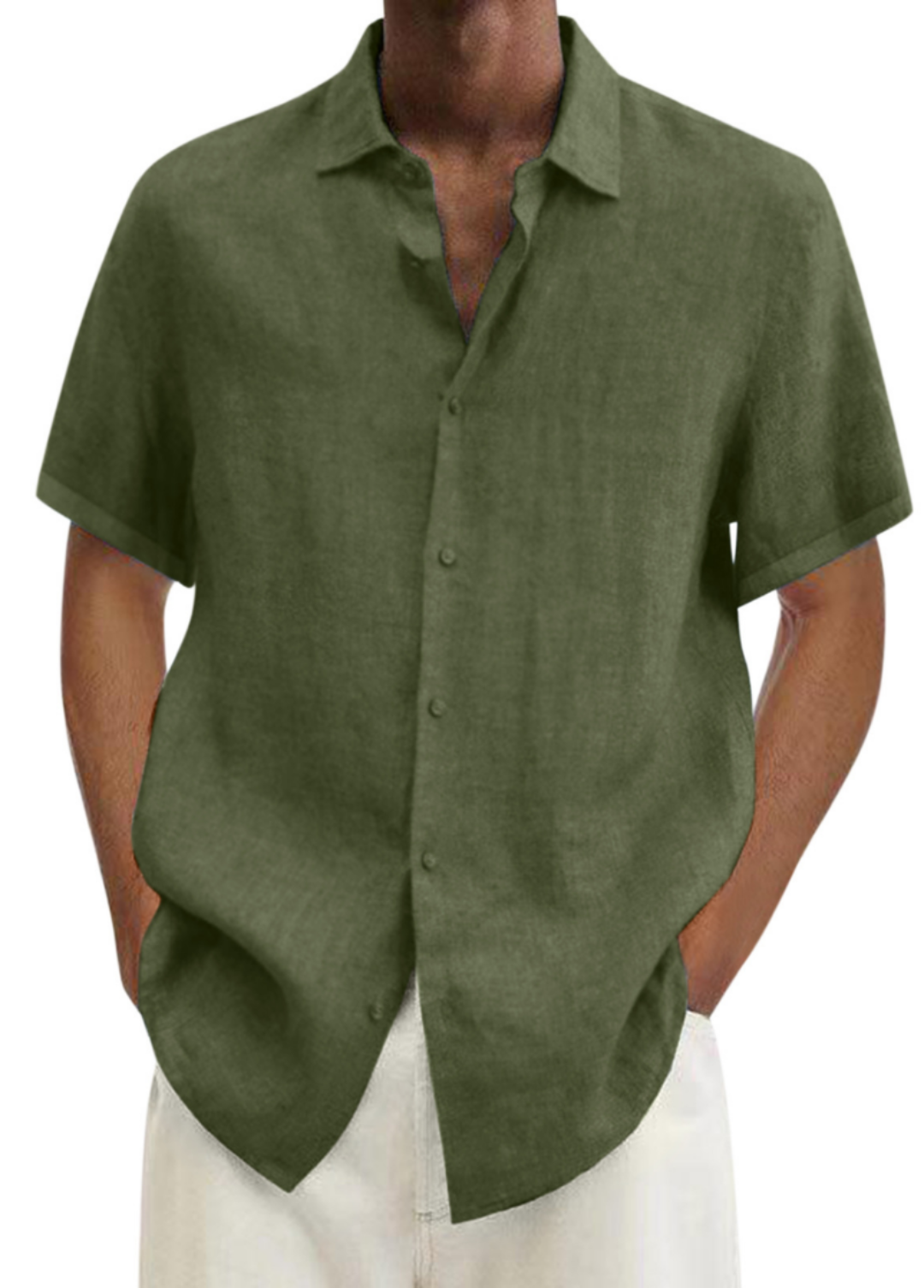 Bryan Men's Short Sleeve Button-Up Shirt with Flat Collar - Green