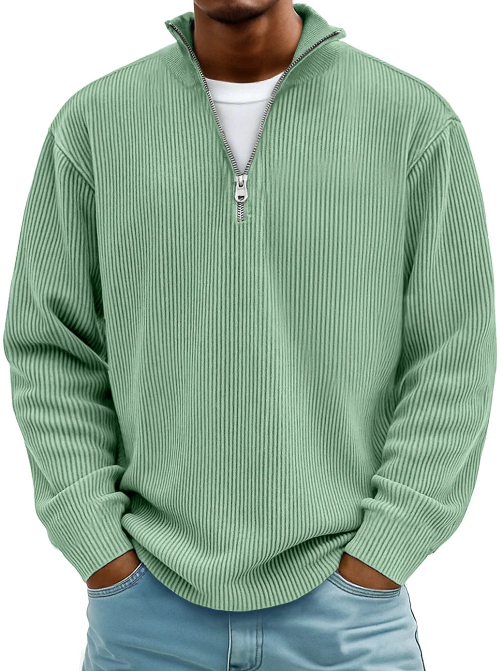 Calixto Men's Half Zip Sweater with Stand Collar - Green