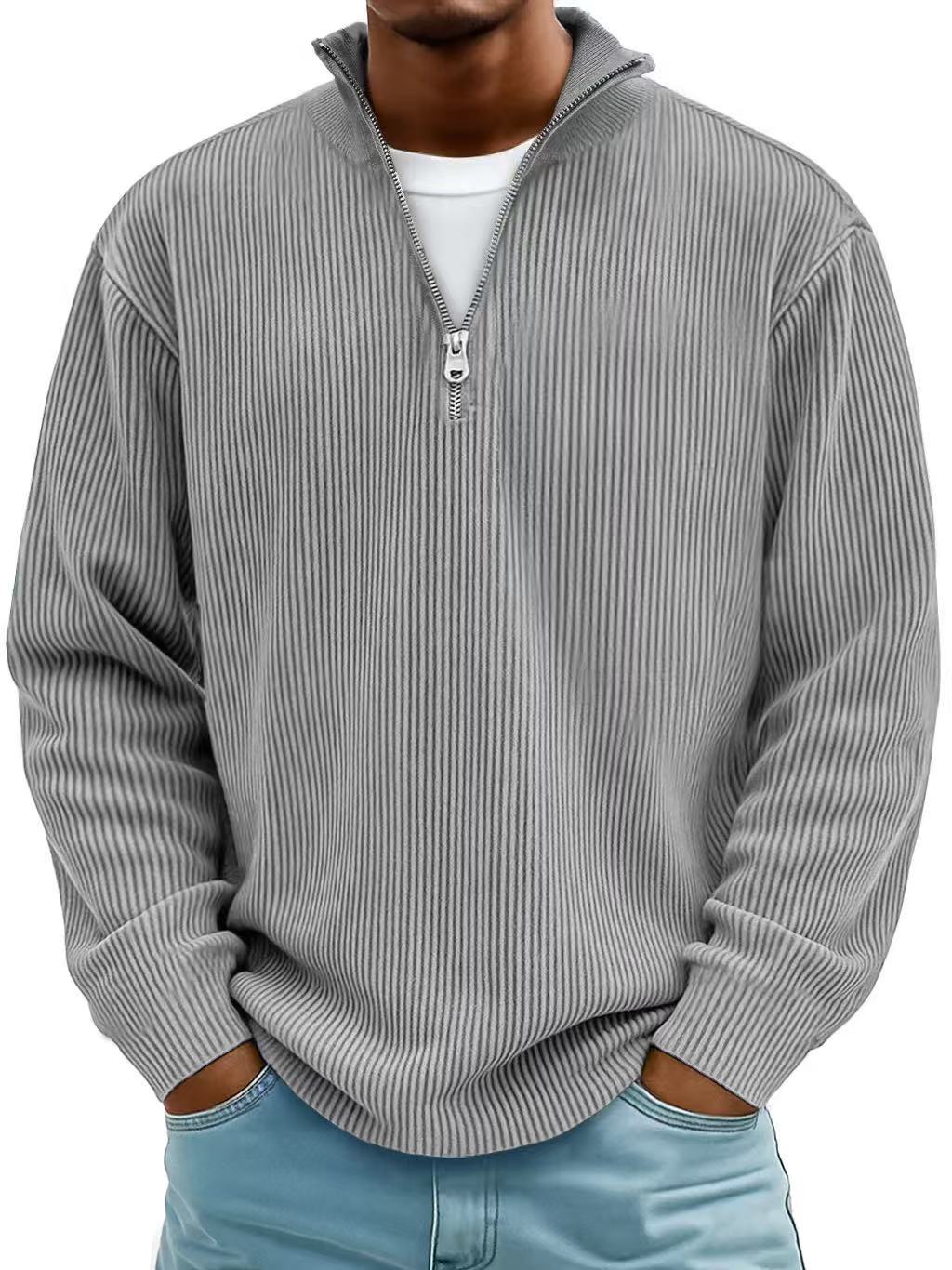 Calixto Men's Half Zip Sweater with Stand Collar - Gray