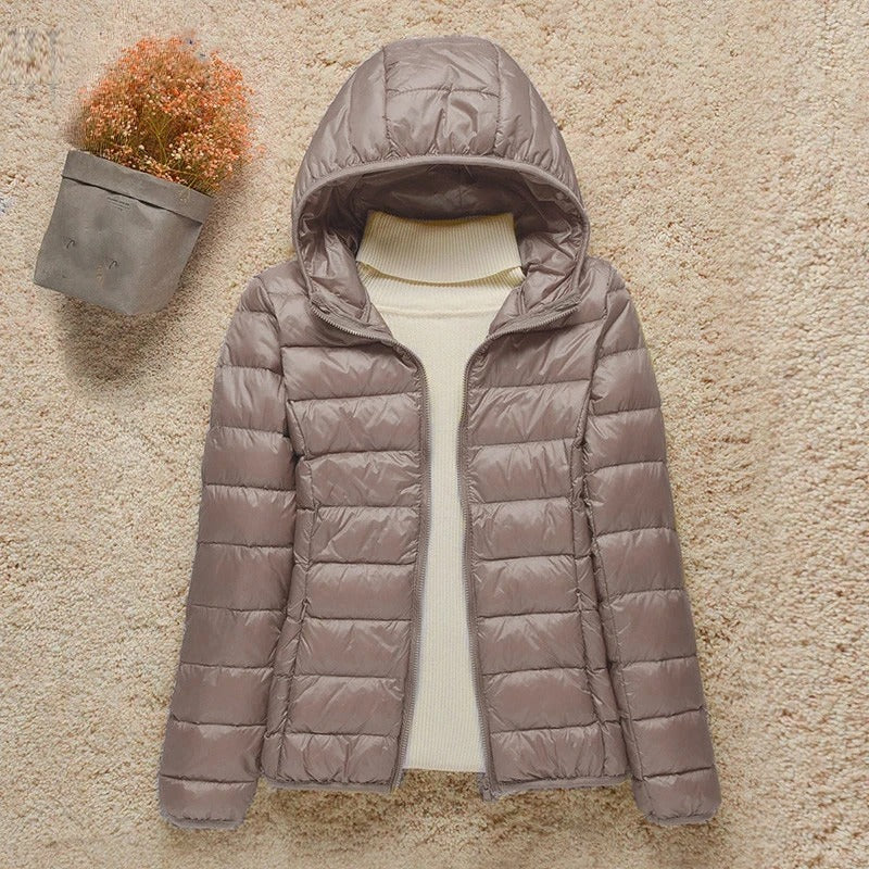 Carlo Lightweight Puffer Jacket with Fixed Hood - Taupe