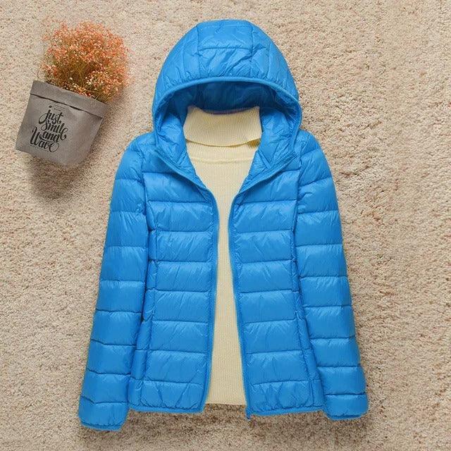 Carlo Lightweight Puffer Jacket with Fixed Hood - Light Blue