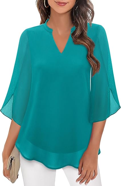 Carmela Flowing Formal Blouse with Covered Buttons - Teal