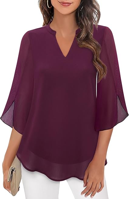 Carmela Flowing Formal Blouse with Covered Buttons - Burgundy
