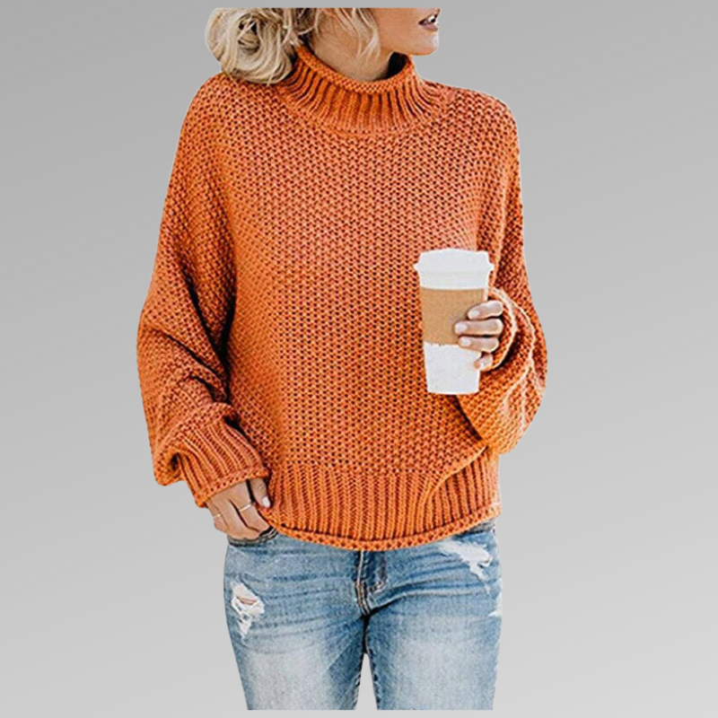 Carmina Fine Knit Sweater with Crew Neck and Ribbed Trim - Orange