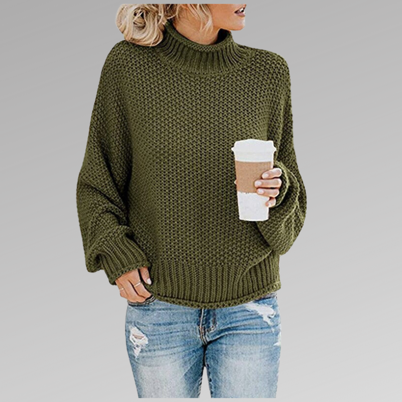 Carmina Fine Knit Sweater with Crew Neck and Ribbed Trim - Green
