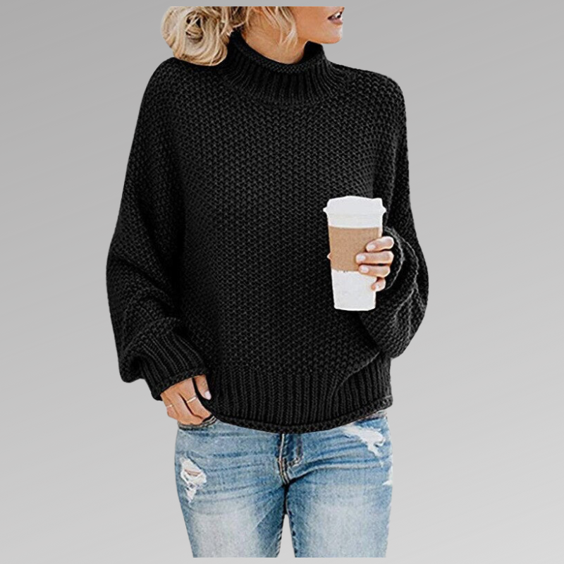 Carmina Fine Knit Sweater with Crew Neck and Ribbed Trim - Black