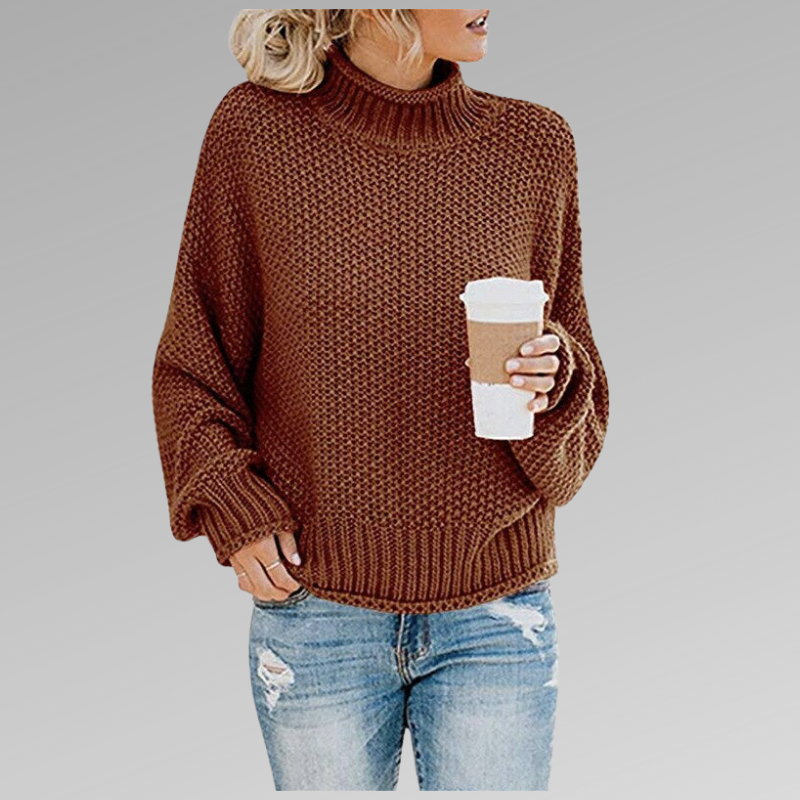 Carmina Fine Knit Sweater with Crew Neck and Ribbed Trim - Brown