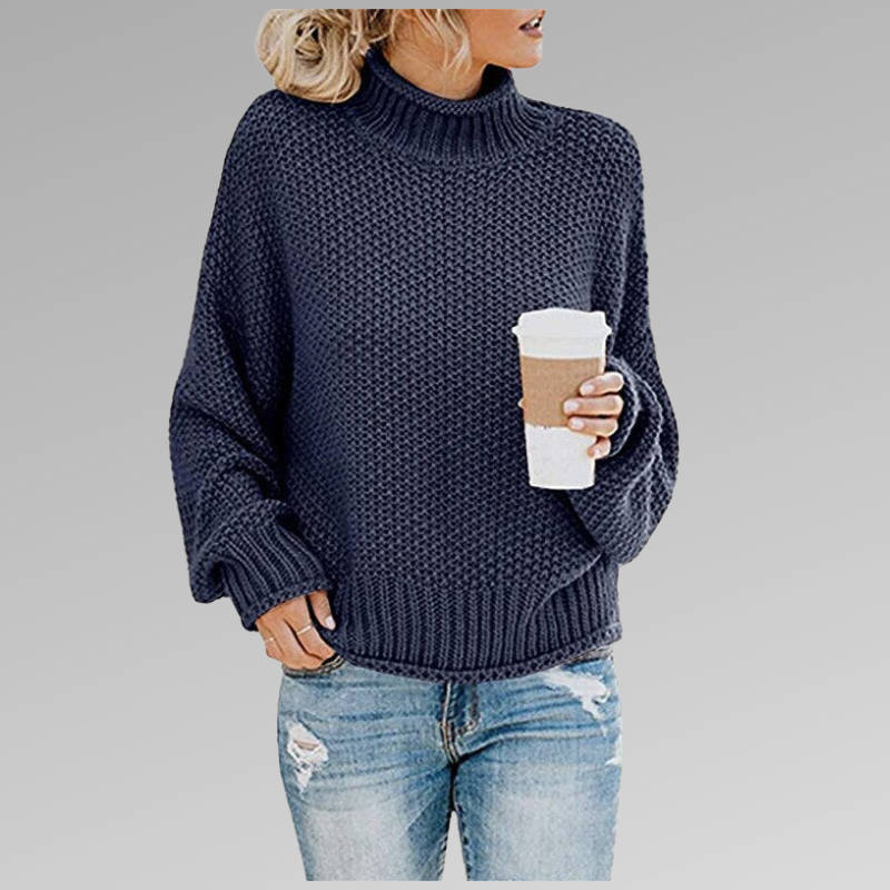 Carmina Fine Knit Sweater with Crew Neck and Ribbed Trim - Blue