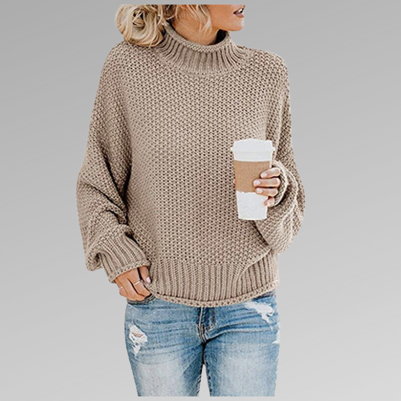 Carmina Fine Knit Sweater with Crew Neck and Ribbed Trim - Beige