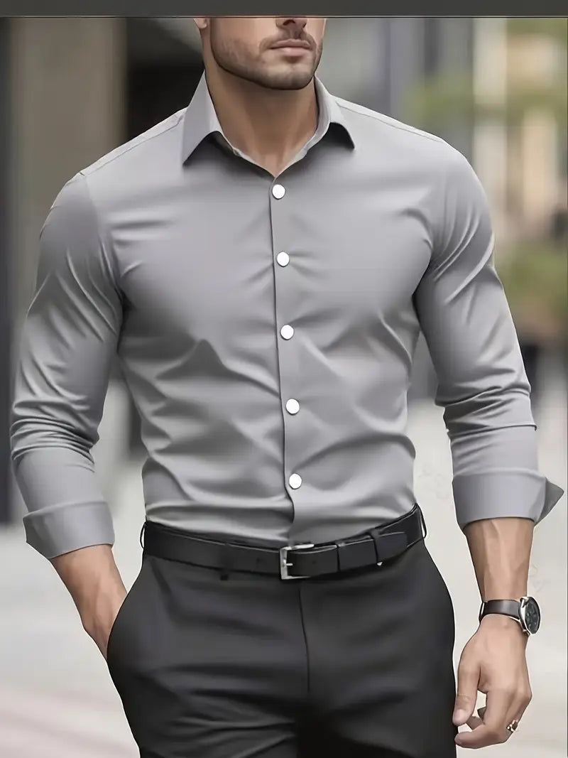 Caspian Men's Dress Shirt with Structured Collar and Yoke - Gray