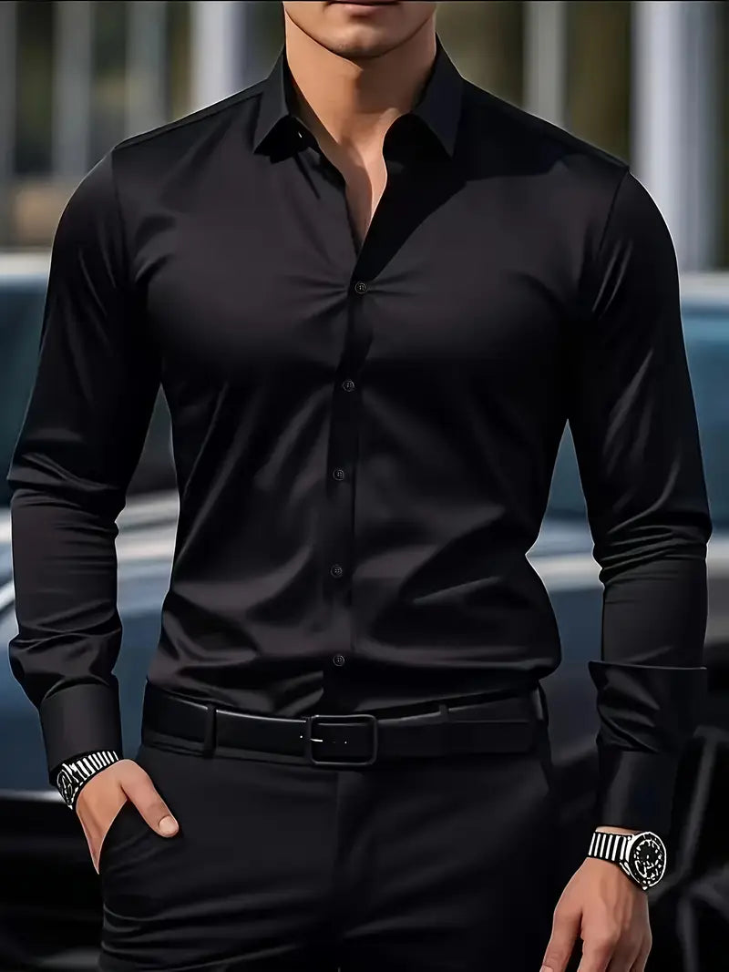 Caspian Men's Dress Shirt with Structured Collar and Yoke - Black