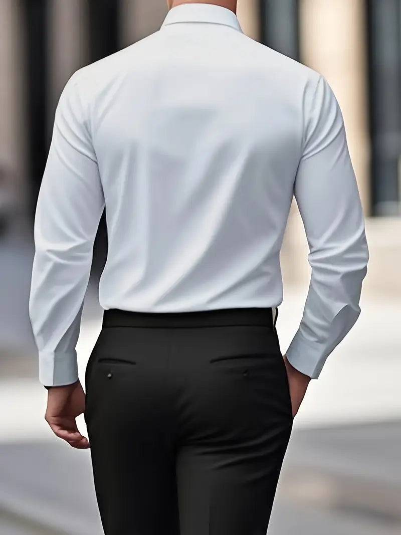 Caspian Men's Dress Shirt with Structured Collar and Yoke - White