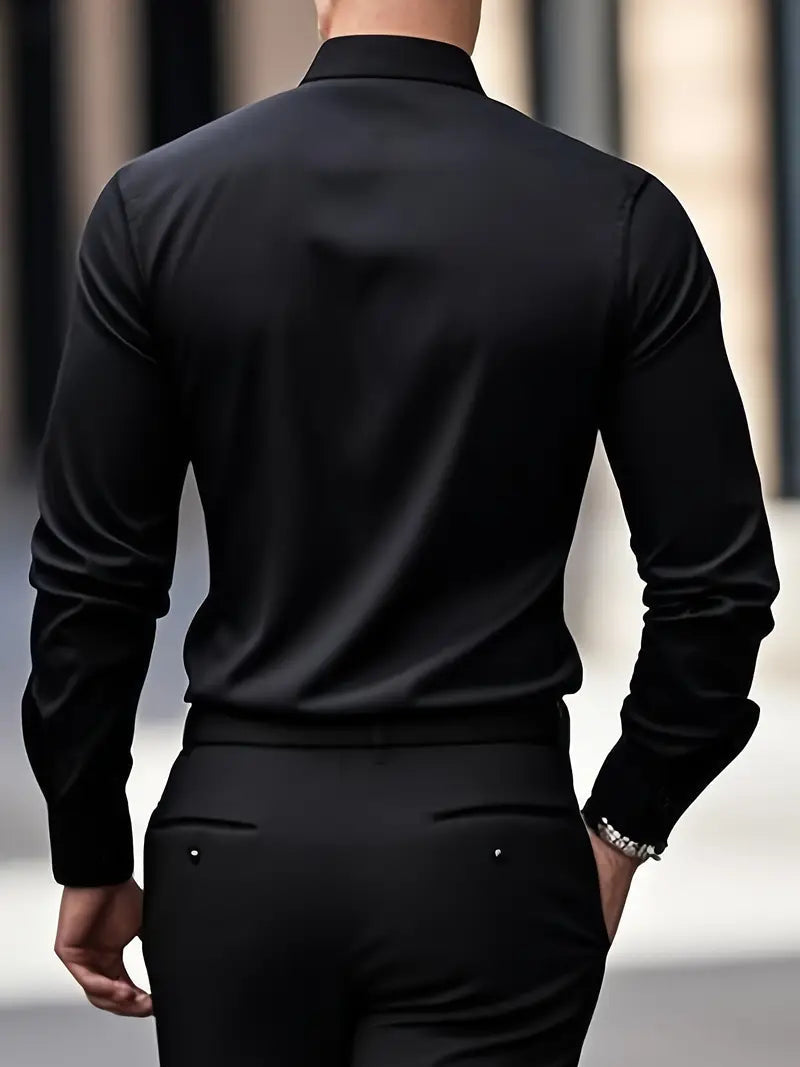 Caspian Men's Dress Shirt with Structured Collar and Yoke - Black