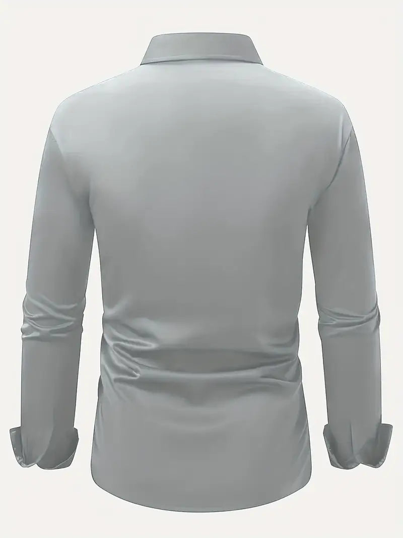 Caspian Men's Dress Shirt with Structured Collar and Yoke - Gray