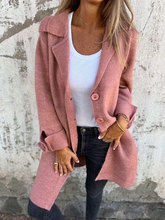 Cassiana Long Open Coat with Clean Front and Level Hem - Light Pink