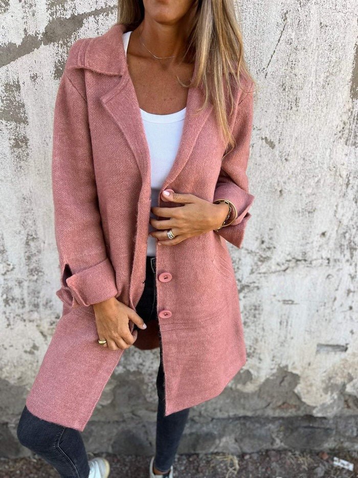 Cassiana Long Open Coat with Clean Front and Level Hem - Light Pink