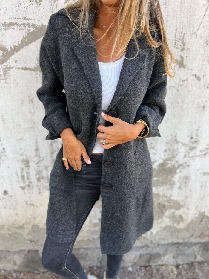 Cassiana Long Open Coat with Clean Front and Level Hem - Gray