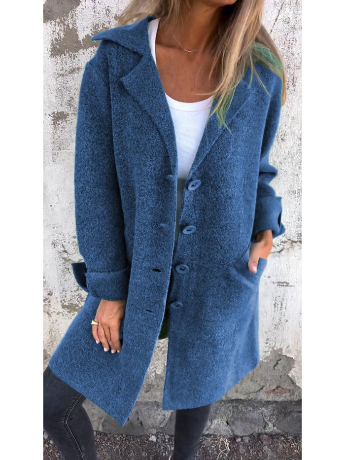Cassiana Long Open Coat with Clean Front and Level Hem - Blue