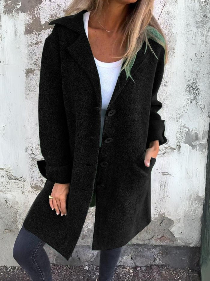 Cassiana Long Open Coat with Clean Front and Level Hem - Black