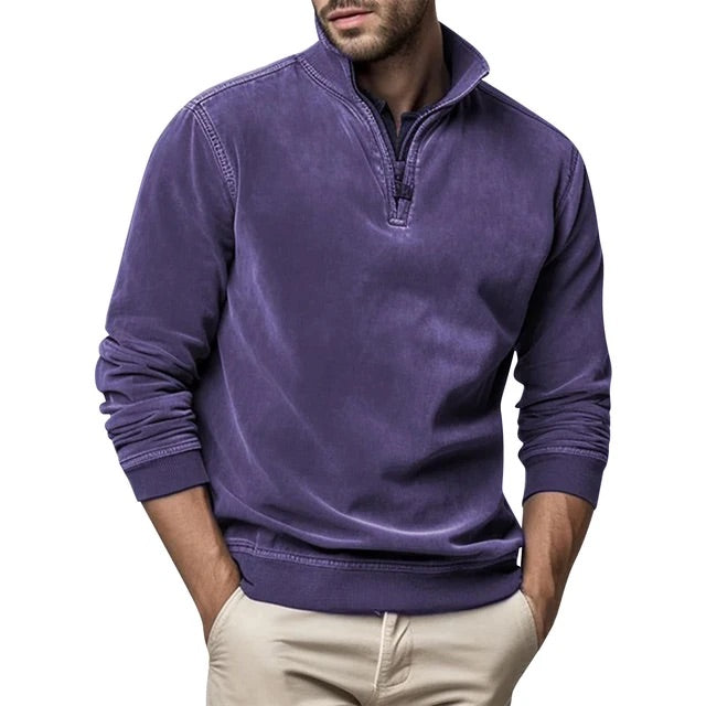 Chard Men's Quarter Zip Sweatshirt with Ribbed Trim - Violet