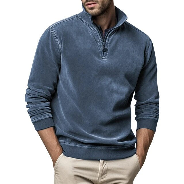 Chard Men's Quarter Zip Sweatshirt with Ribbed Trim - Blue