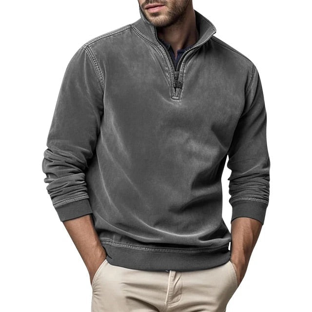 Chard Men's Quarter Zip Sweatshirt with Ribbed Trim - Gray