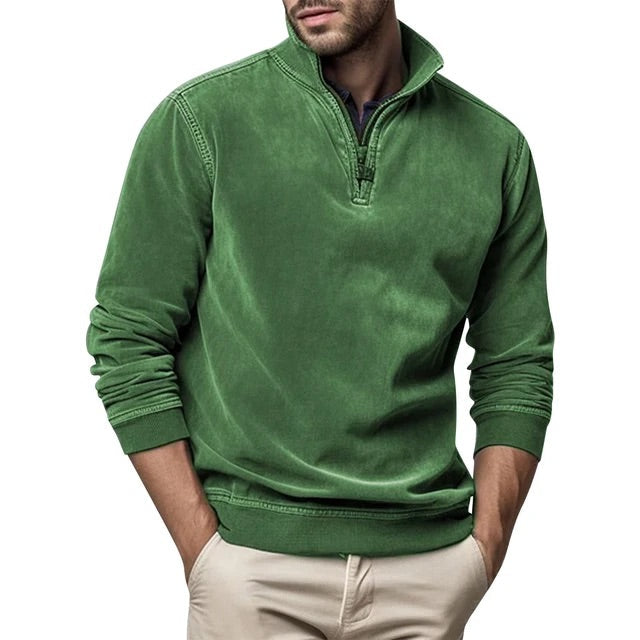 Chard Men's Quarter Zip Sweatshirt with Ribbed Trim - Green