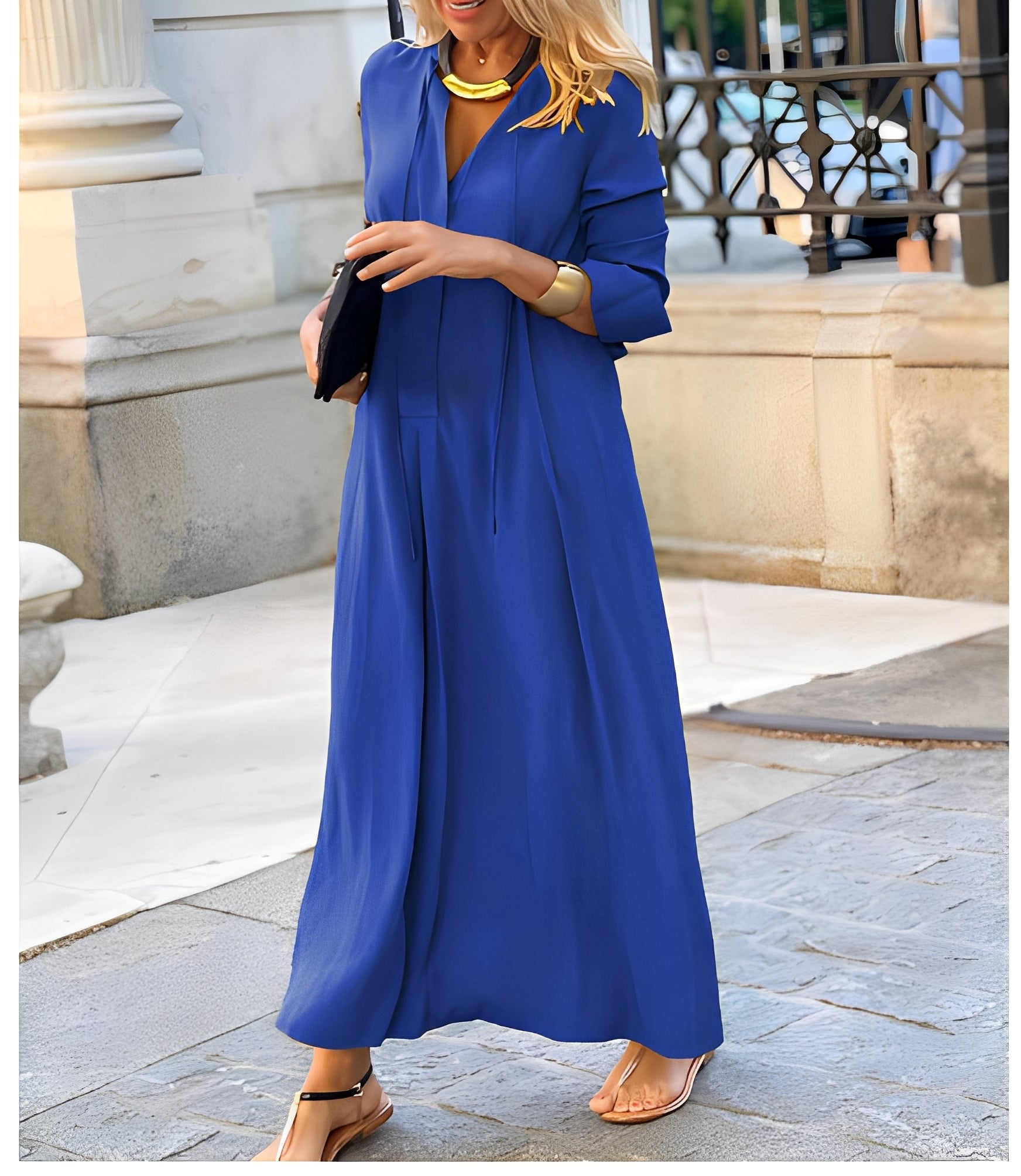 Christelle Relaxed Maxi Dress with Long Sleeves - Blue