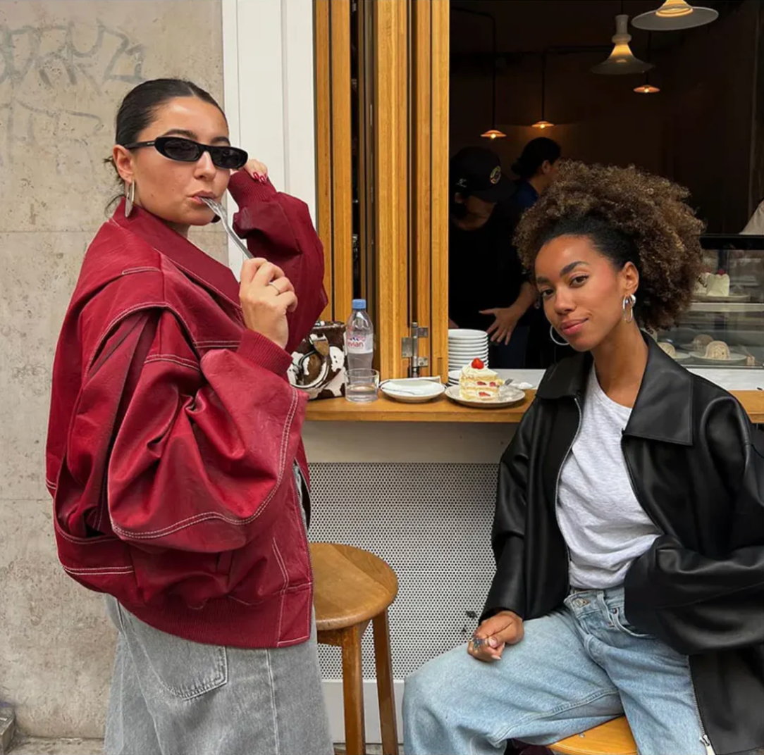 Clara Oversized Bomber Jacket with Ribbed Trim - Burgundy
