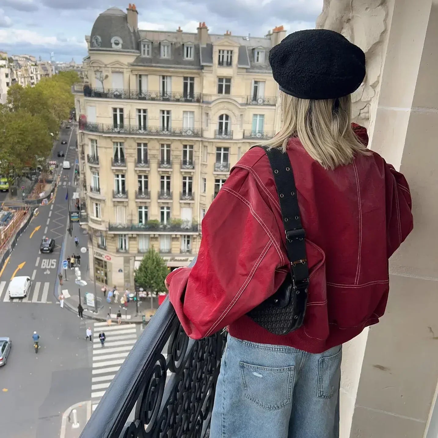 Clara Oversized Bomber Jacket with Ribbed Trim - Burgundy