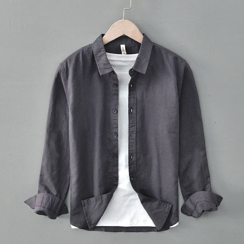 Clark Men's Long Sleeve Button-Down Shirt with Button Collar - Dark Gray