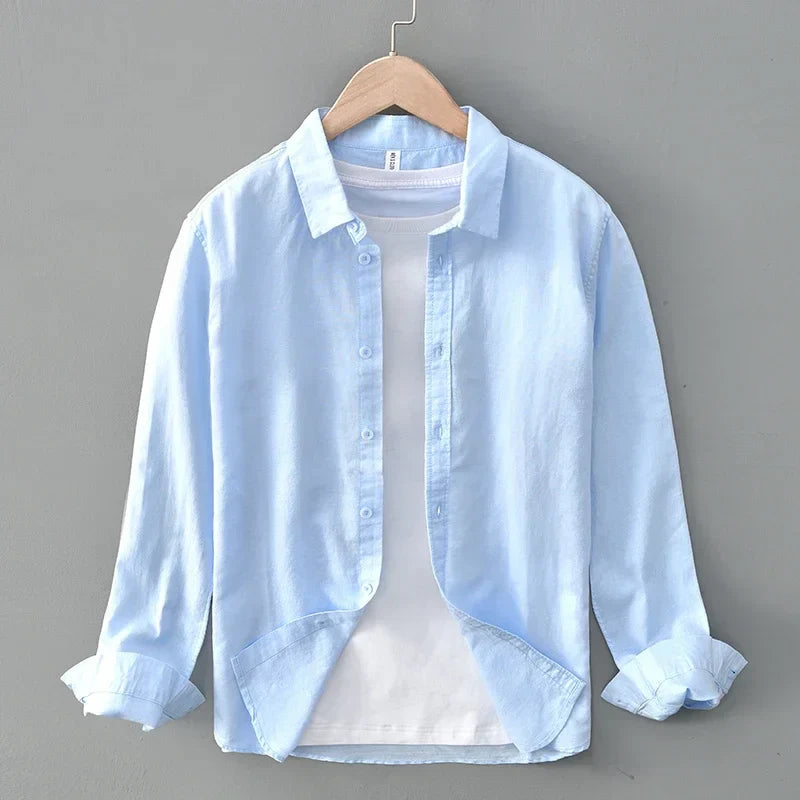 Clark Men's Long Sleeve Button-Down Shirt with Button Collar - Blue