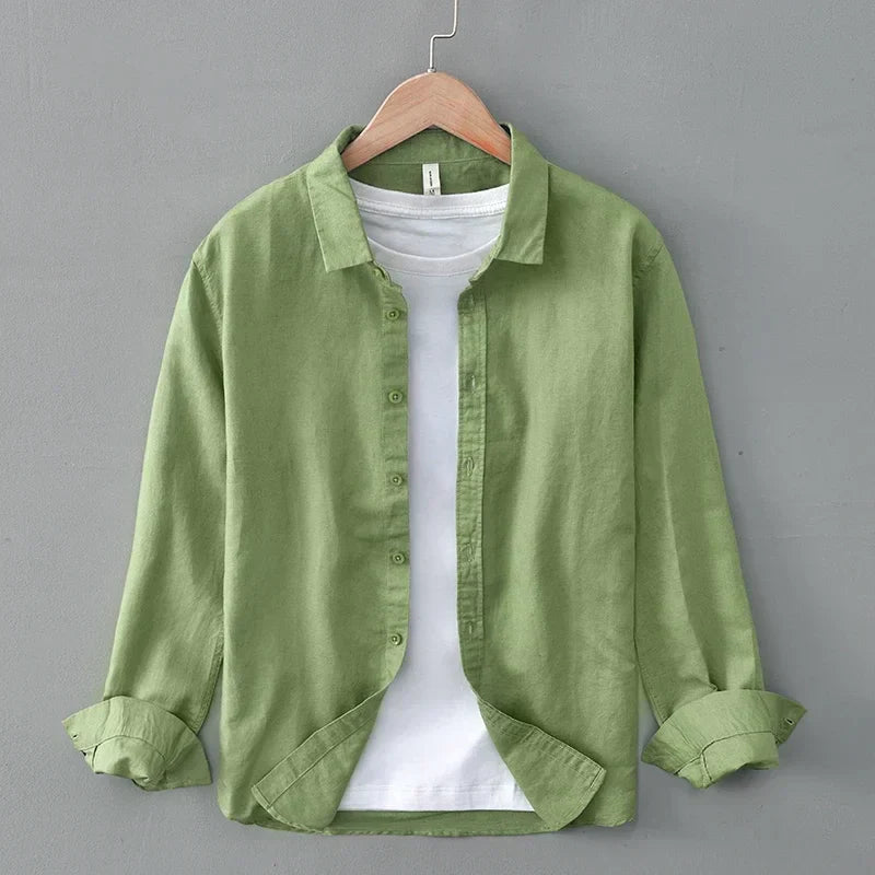 Clark Men's Long Sleeve Button-Down Shirt with Button Collar - Green
