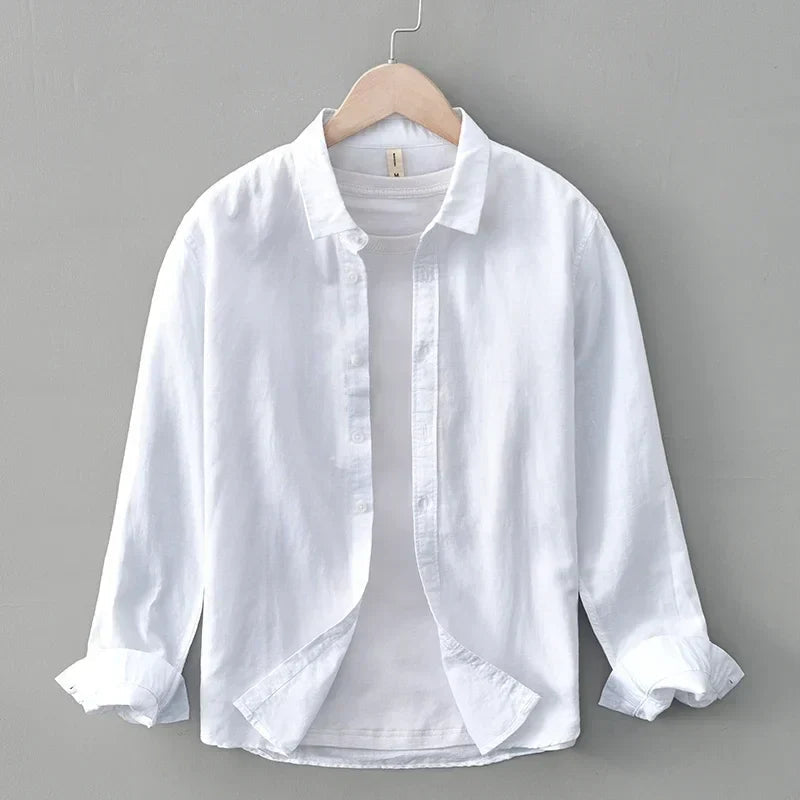 Clark Men's Long Sleeve Button-Down Shirt with Button Collar - White