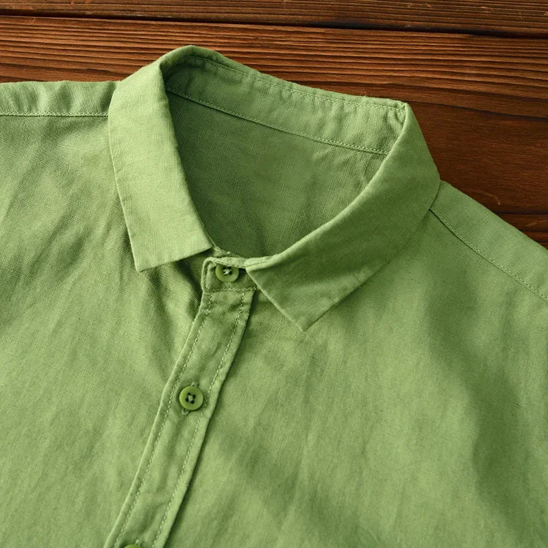 Clark Men's Long Sleeve Button-Down Shirt with Button Collar - Green