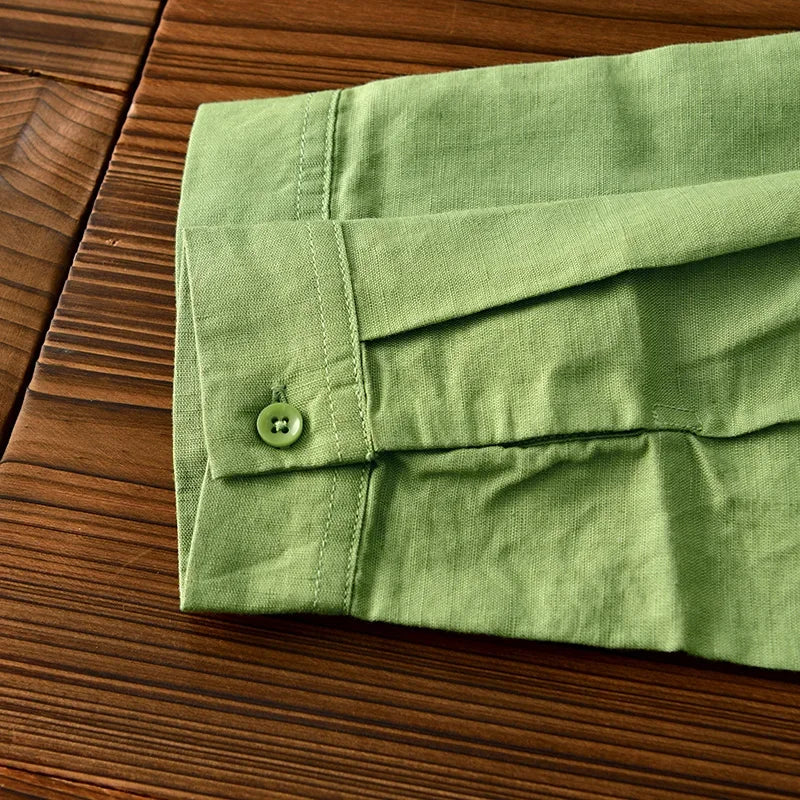 Clark Men's Long Sleeve Button-Down Shirt with Button Collar - Green