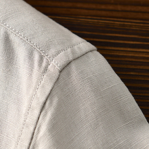 Clark Men's Long Sleeve Button-Down Shirt with Button Collar - Beige