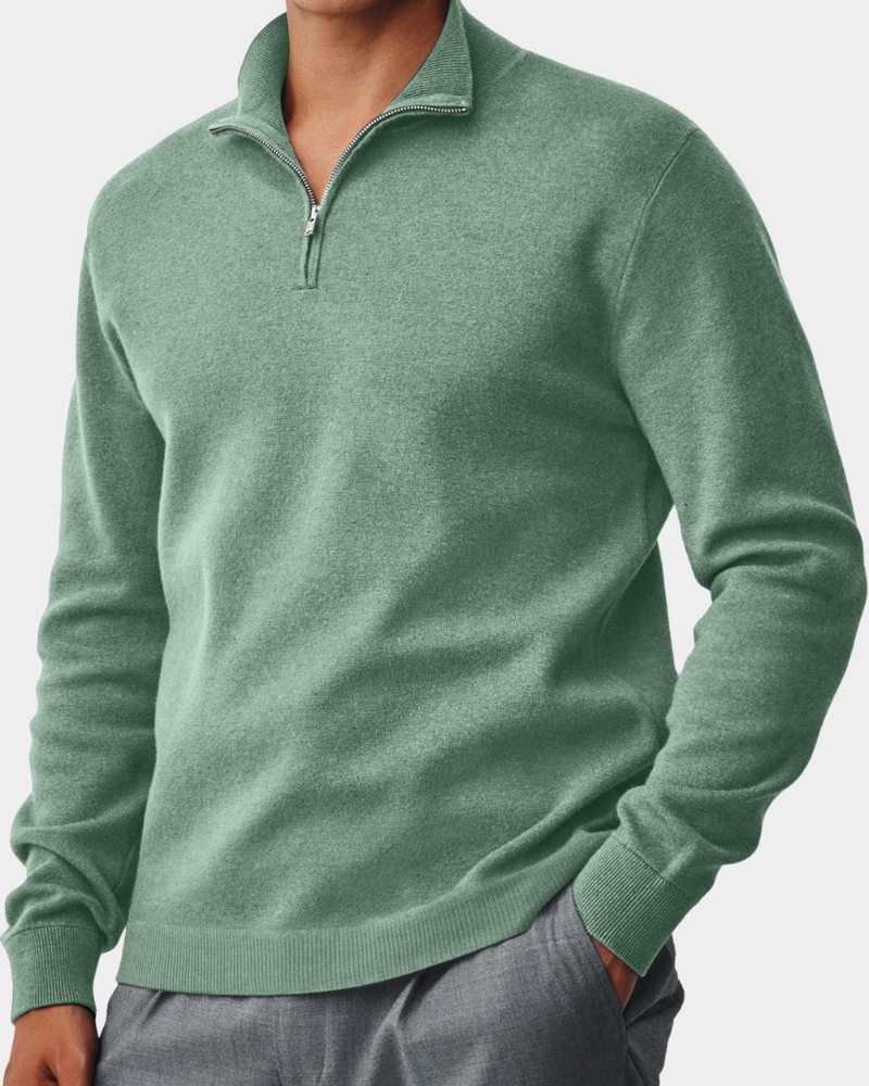 Corbin Men's Quarter Zip Sweater with Ribbed Collar - Green