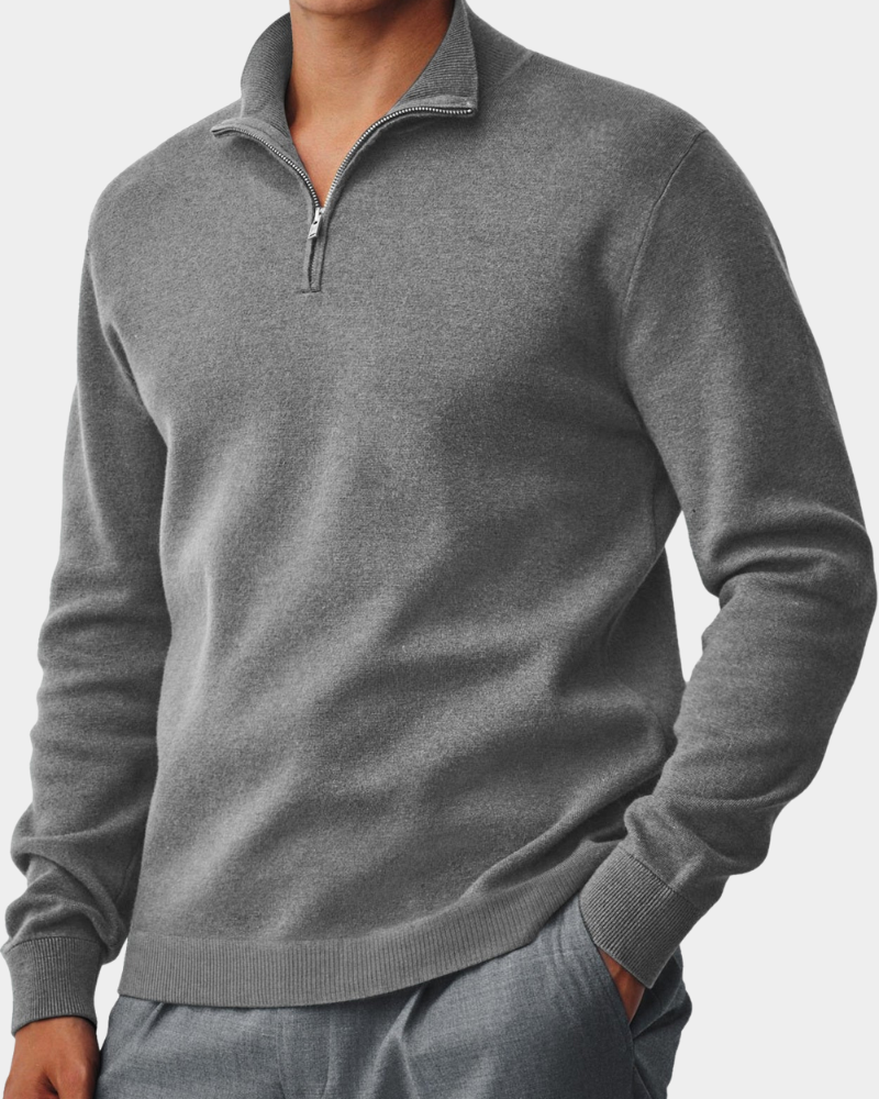 Corbin Men's Quarter Zip Sweater with Ribbed Collar - Gray