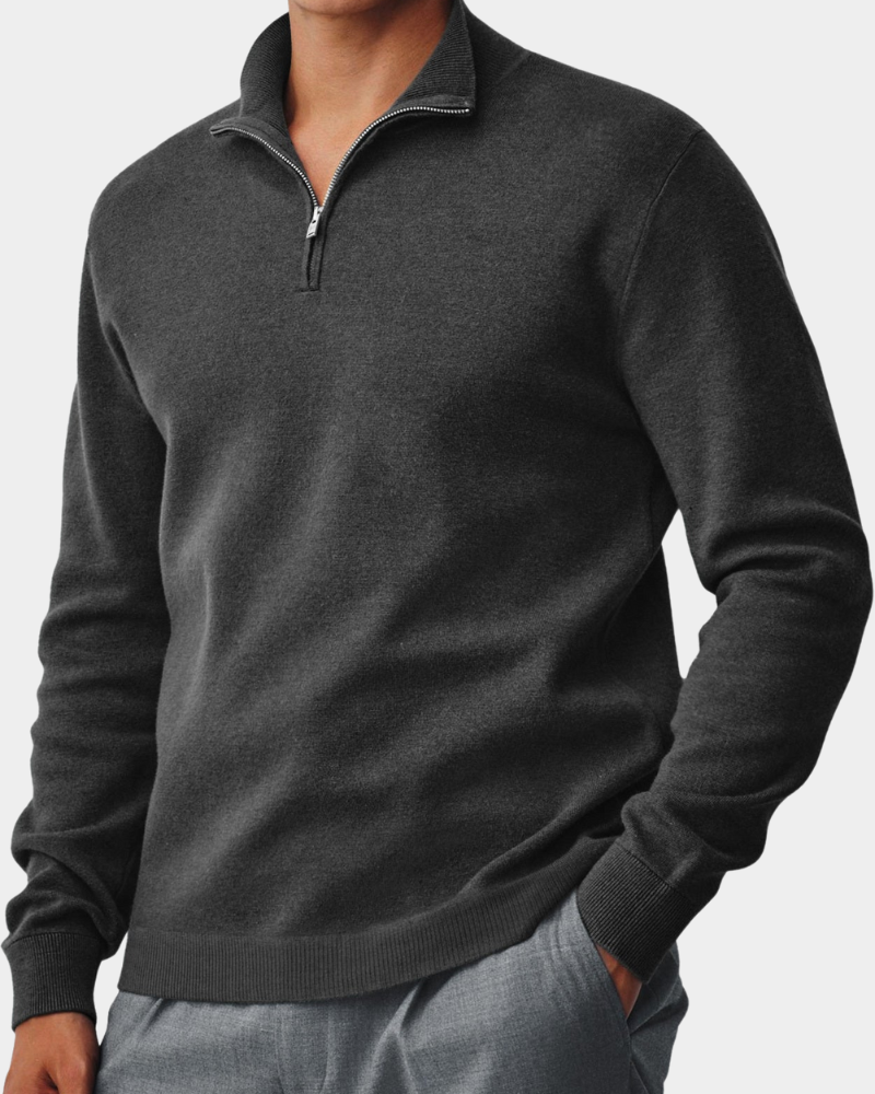 Corbin Men's Quarter Zip Sweater with Ribbed Collar - Gray