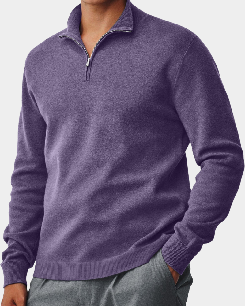 Corbin Men's Quarter Zip Sweater with Ribbed Collar - Purple