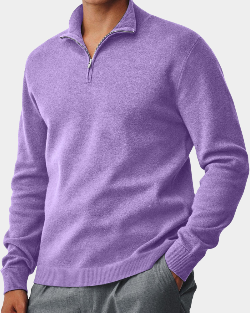 Corbin Men's Quarter Zip Sweater with Ribbed Collar - Purple
