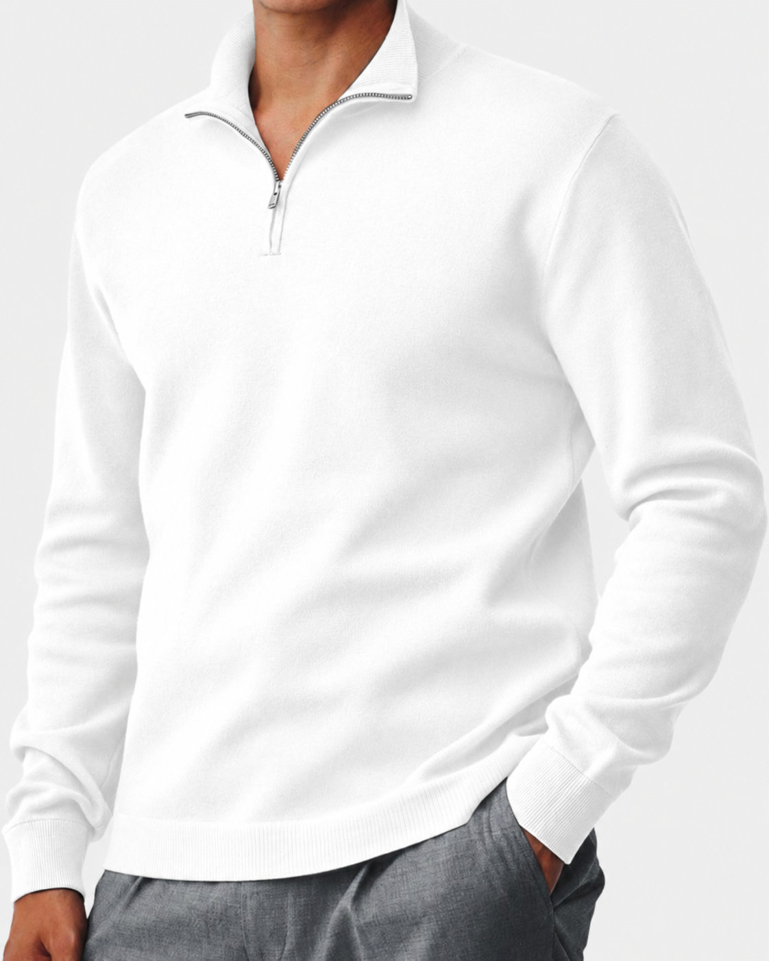Corbin Men's Quarter Zip Sweater with Ribbed Collar - White