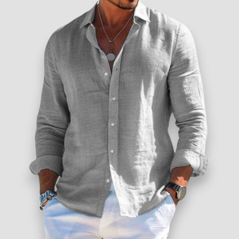 Cristof Men's Relaxed Long Sleeve Shirt with Roll-Tab Sleeves - Gray